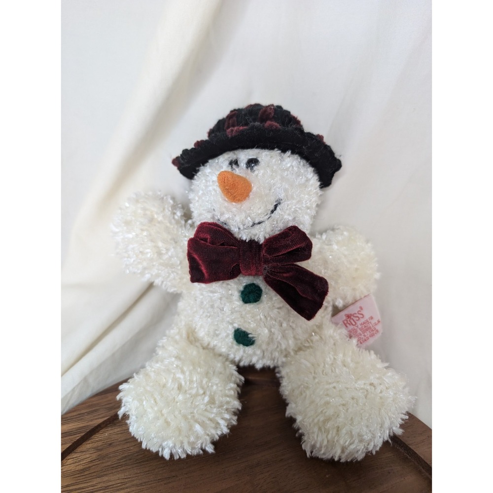 Russ Snowman With‎ Burgundy Bow Black And Burgundy Hat